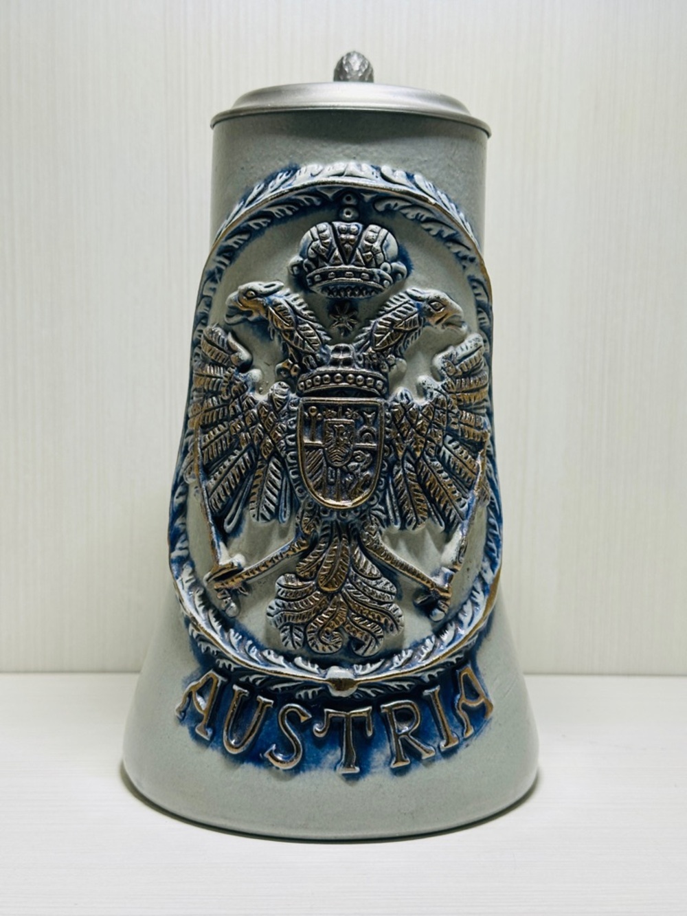 Austria Beer Stein Hand Painted by Original King Cobalt Blue Rare Vintage